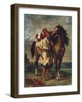 Arab Saddling His Horse-Eugene Delacroix-Framed Art Print