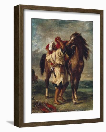 Arab Saddling His Horse-Eugene Delacroix-Framed Art Print