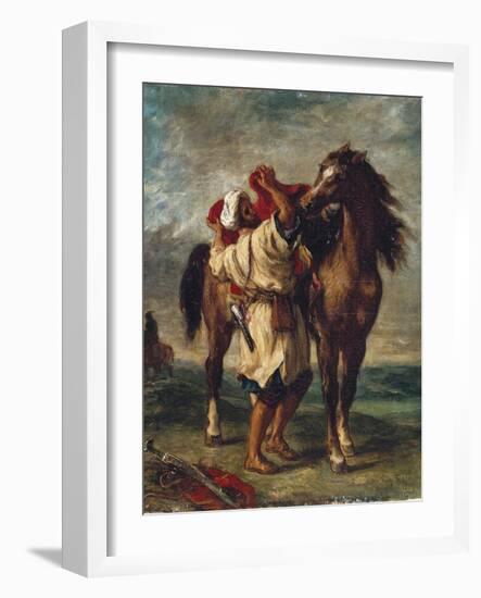 Arab Saddling His Horse-Eugene Delacroix-Framed Art Print