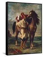 Arab Saddling His Horse-Eugene Delacroix-Framed Stretched Canvas