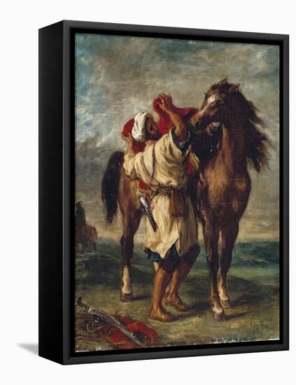 Arab Saddling His Horse-Eugene Delacroix-Framed Stretched Canvas