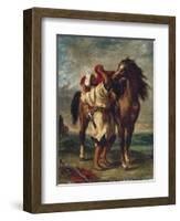 Arab Saddling His Horse-Eugene Delacroix-Framed Art Print