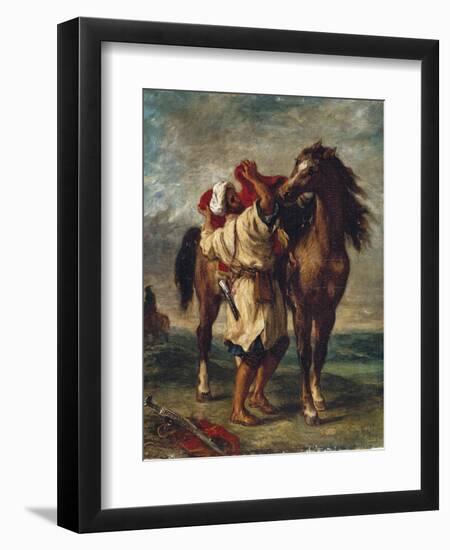 Arab Saddling His Horse-Eugene Delacroix-Framed Art Print