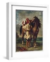 Arab Saddling His Horse-Eugene Delacroix-Framed Art Print