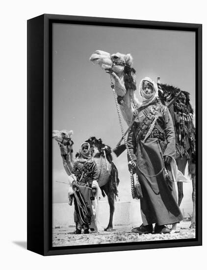 Arab Soldiers Standing Guard with Their Camels-John Phillips-Framed Stretched Canvas