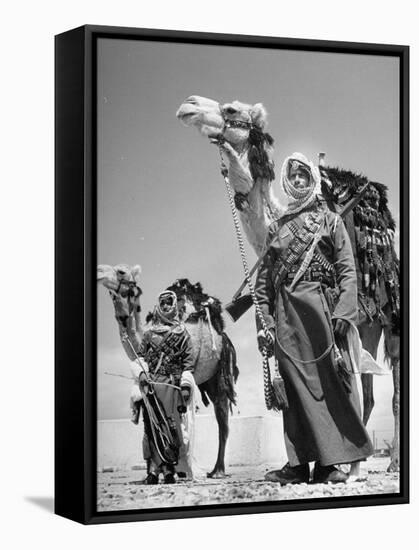 Arab Soldiers Standing Guard with Their Camels-John Phillips-Framed Stretched Canvas