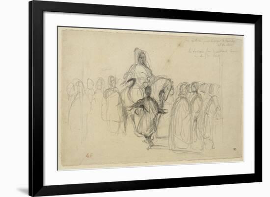 Arabe sur son cheval, entouré personnages; étude pour "Le Sultan de Maroc" (1845, Toulouse)-Eugene Delacroix-Framed Giclee Print