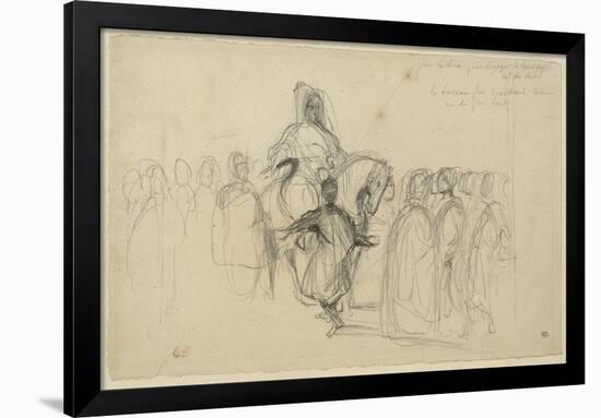 Arabe sur son cheval, entouré personnages; étude pour "Le Sultan de Maroc" (1845, Toulouse)-Eugene Delacroix-Framed Giclee Print