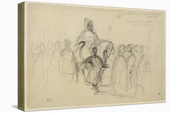 Arabe sur son cheval, entouré personnages; étude pour "Le Sultan de Maroc" (1845, Toulouse)-Eugene Delacroix-Stretched Canvas