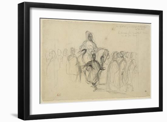 Arabe sur son cheval, entouré personnages; étude pour "Le Sultan de Maroc" (1845, Toulouse)-Eugene Delacroix-Framed Giclee Print