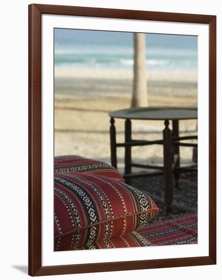 Arabian Cushions on the Beach, Dubai, United Arab Emirates, Middle East-Amanda Hall-Framed Photographic Print