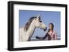 Arabian Horse and Lady Rider Dismounted at Edge of Surf, Northern California, USA-Lynn M^ Stone-Framed Photographic Print