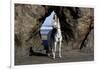 Arabian Horse and Lady Rider (Elicia) by Rock Archway at Edge of Surf, Northern California-Lynn M^ Stone-Framed Photographic Print