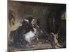 Arabian Horses Fighting in a Stable-Eugene Delacroix-Mounted Giclee Print