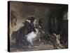 Arabian Horses Fighting in a Stable-Eugene Delacroix-Stretched Canvas