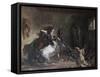 Arabian Horses Fighting in a Stable-Eugene Delacroix-Framed Stretched Canvas