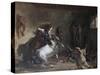 Arabian Horses Fighting in a Stable-Eugene Delacroix-Stretched Canvas