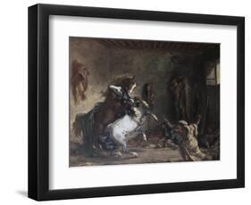 Arabian Horses Fighting in a Stable-Eugene Delacroix-Framed Giclee Print