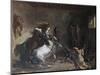 Arabian Horses Fighting in a Stable-Eugene Delacroix-Mounted Giclee Print