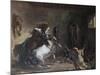 Arabian Horses Fighting in a Stable-Eugene Delacroix-Mounted Giclee Print