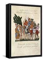 Arabian Travellers on Camels, Being Greeted at the End of their Journey-null-Framed Stretched Canvas