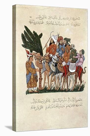 Arabian Travellers on Camels, Being Greeted at the End of their Journey-null-Stretched Canvas