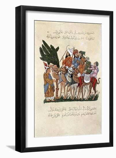 Arabian Travellers on Camels, Being Greeted at the End of their Journey-null-Framed Premium Giclee Print