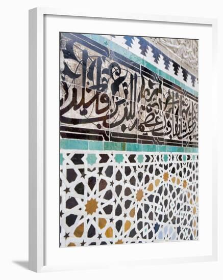 Arabic Calligraphy and Zellij Tilework, Bou Inania Medersa, Medina, Fez, Morocco-Martin Child-Framed Photographic Print