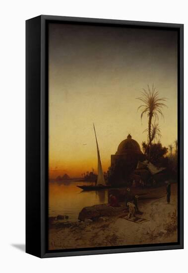Arabs at Prayer by the Nile-Hermann Corrodi-Framed Stretched Canvas