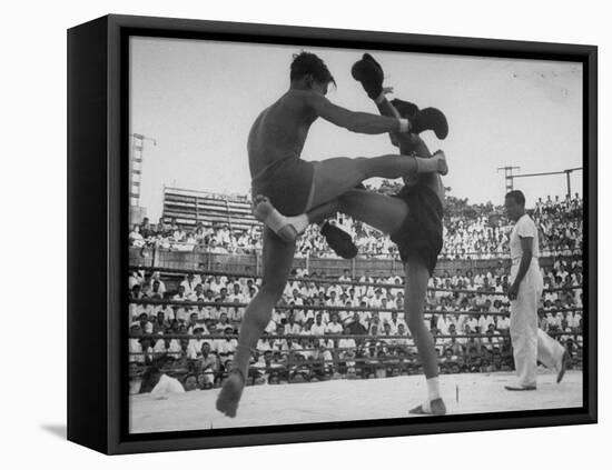 Arann Reongchai and Prasong Chaimeeboon Beginning a Match of a Muay Thai Boxinig-Jack Birns-Framed Stretched Canvas