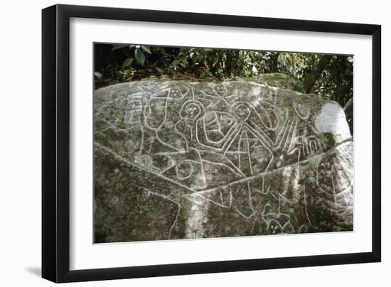 Arawak petroglyph known as the Carib stone, Caurita, Trinidad, Trinidad & Tobago, c1000-1500-Werner Forman-Framed Premium Giclee Print