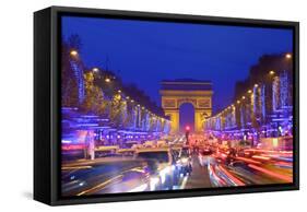 Arc De Triomphe and Xmas Decorations, Avenue Des Champs-Elysees, Paris, France-Neil Farrin-Framed Stretched Canvas