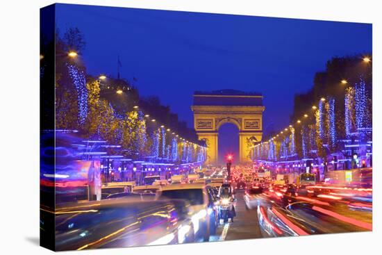 Arc De Triomphe and Xmas Decorations, Avenue Des Champs-Elysees, Paris, France-Neil Farrin-Stretched Canvas