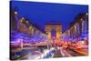 Arc De Triomphe and Xmas Decorations, Avenue Des Champs-Elysees, Paris, France-Neil Farrin-Stretched Canvas