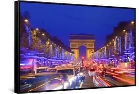 Arc De Triomphe and Xmas Decorations, Avenue Des Champs-Elysees, Paris, France-Neil Farrin-Framed Stretched Canvas