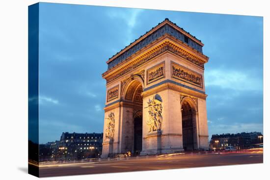 Arc De Triomphe in Paris, France at Night-Flynt-Stretched Canvas