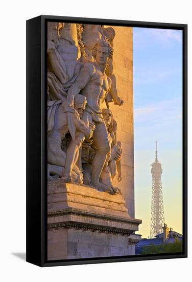 Arc De Triomphe with Eiffel Tower in the Background, Paris, France.-Neil Farrin-Framed Stretched Canvas