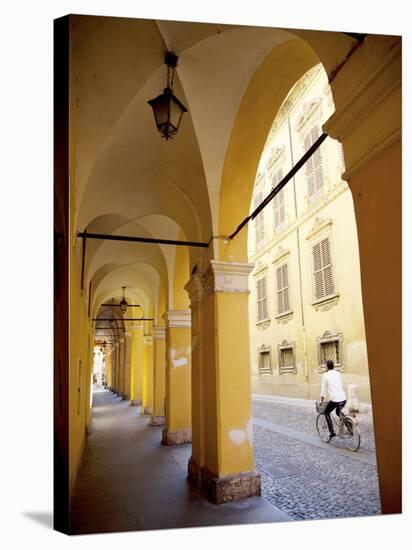 Arcade and Cyclist, Modena, Emilia Romagna, Italy, Europe-Frank Fell-Stretched Canvas