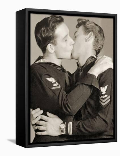 Arcade Photo of Two U.S. Navy Crows Kissing, C.1940-null-Framed Stretched Canvas