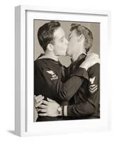 Arcade Photo of Two U.S. Navy Crows Kissing, C.1940-null-Framed Photographic Print