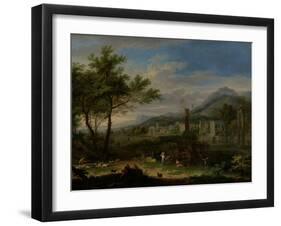 Arcadian Landscape with Fishermen-Jan van Huysum-Framed Art Print