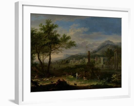 Arcadian Landscape with Fishermen-Jan van Huysum-Framed Art Print