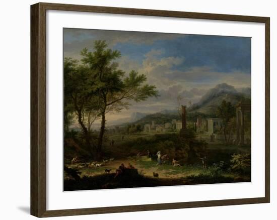 Arcadian Landscape with Fishermen-Jan van Huysum-Framed Art Print