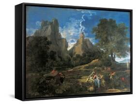 Arcadian Landscape with Polyphemus (Cyclopes in Homer's Odyssey)-Nicolas Poussin-Framed Stretched Canvas