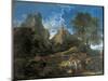 Arcadian Landscape with Polyphemus (Cyclopes in Homer's Odyssey)-Nicolas Poussin-Mounted Art Print