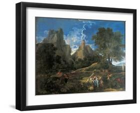 Arcadian Landscape with Polyphemus (Cyclopes in Homer's Odyssey)-Nicolas Poussin-Framed Art Print