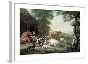 Arcadian Landscape with Shepherds and Animals-Jan van Gool-Framed Art Print