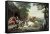 Arcadian Landscape with Shepherds and Animals-Jan van Gool-Framed Stretched Canvas