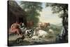 Arcadian Landscape with Shepherds and Animals-Jan van Gool-Stretched Canvas