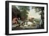 Arcadian Landscape with Shepherds and Animals-Jan van Gool-Framed Art Print